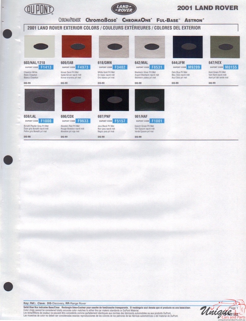2001 Land-Rover Paint Charts DuPont 1